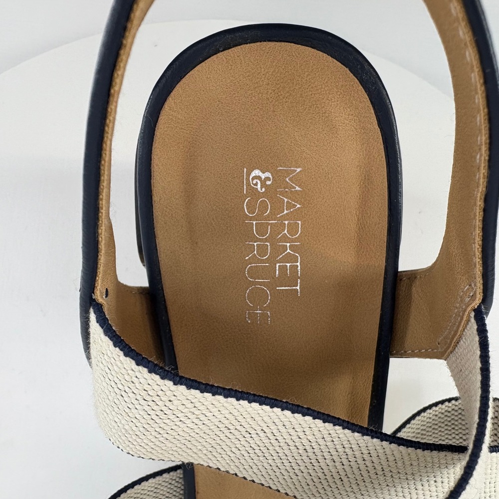 Market & Spruce Womens Slingback Block Heel Sandals Navy Beige Size 10 - Picture 9 of 9